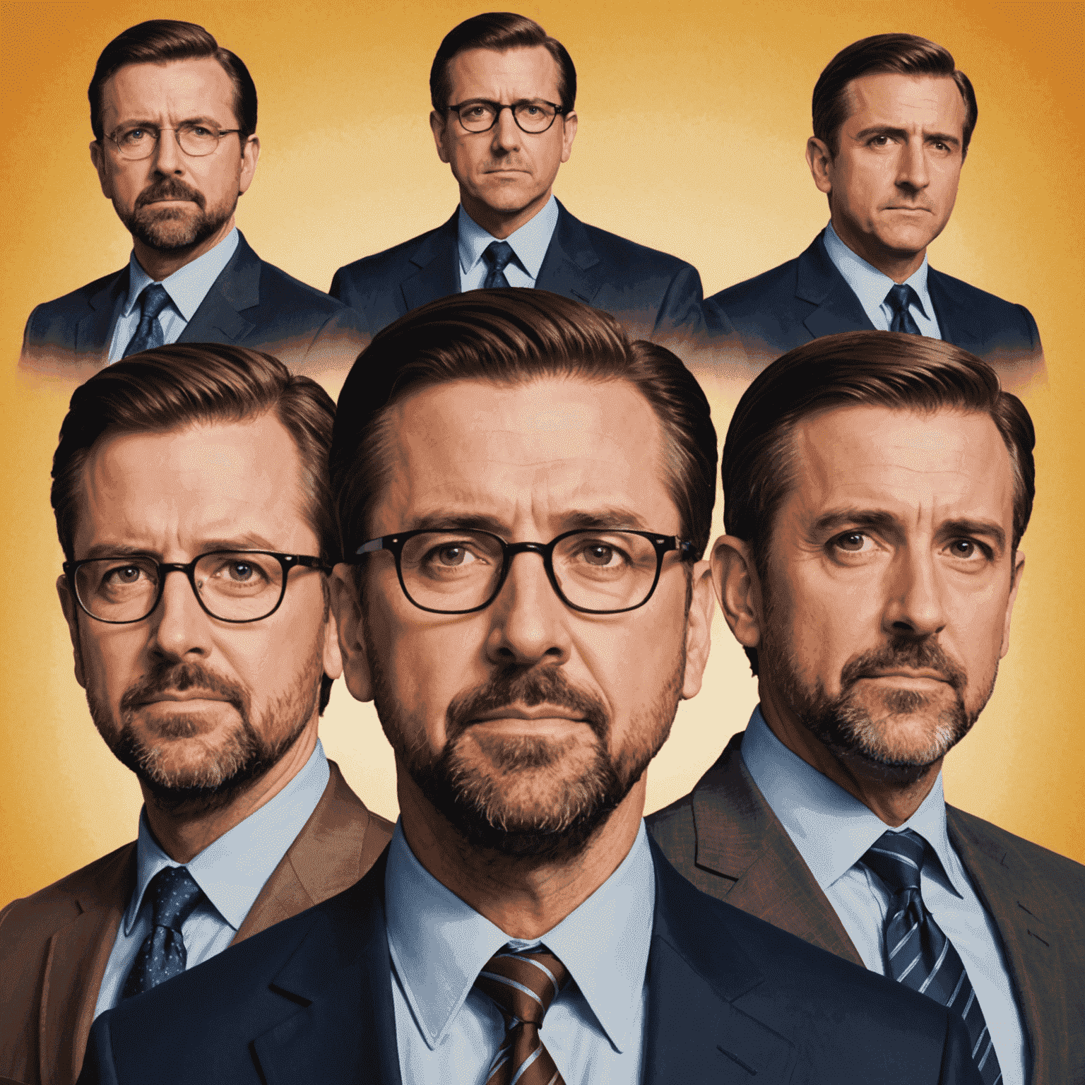 Side-by-side comparison of The Office UK and US casts, showing Ricky Gervais and Steve Carell as the central figures