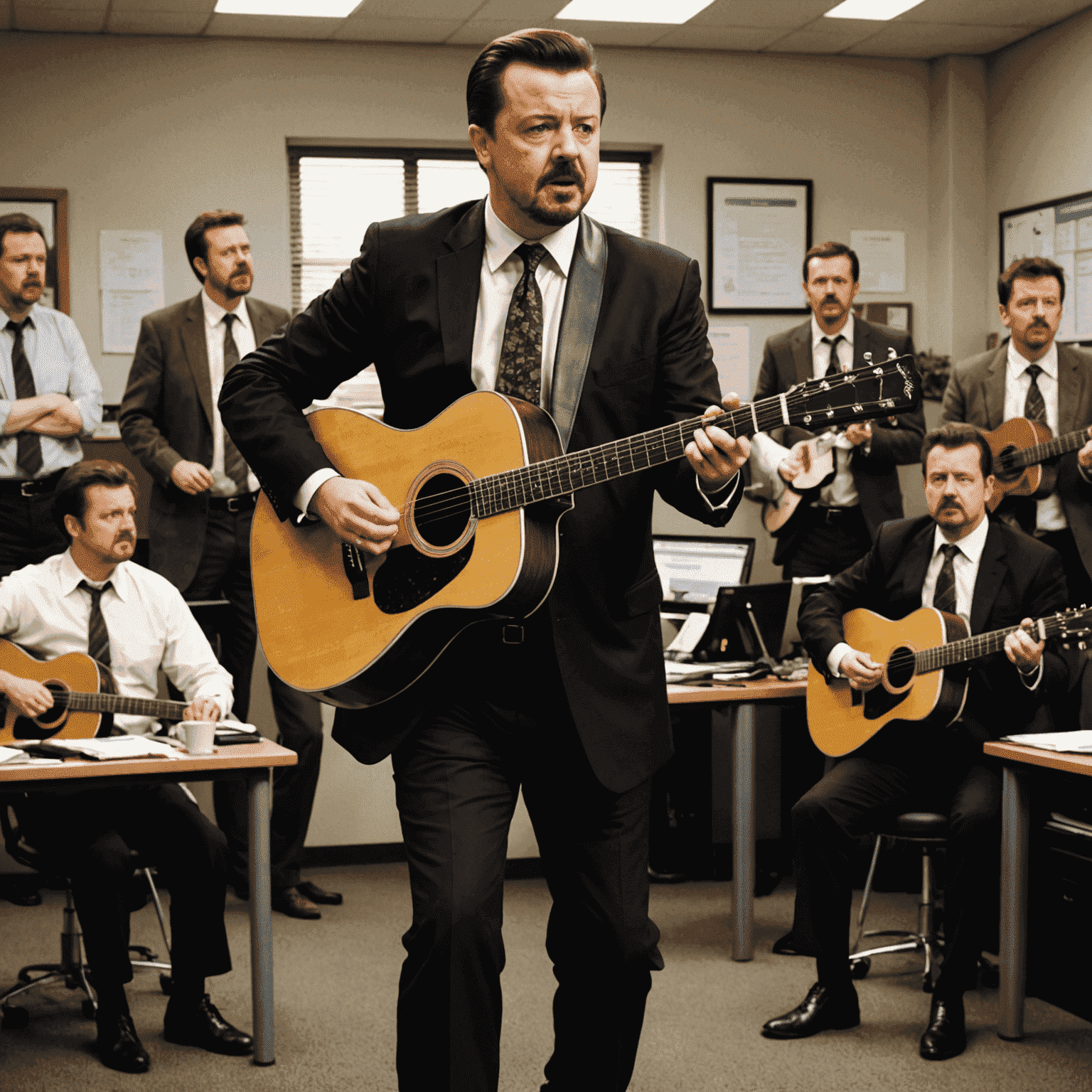 A collection of David Brent's most iconic moments from The Office UK, including his dance, his guitar performances, and his interactions with the documentary crew.