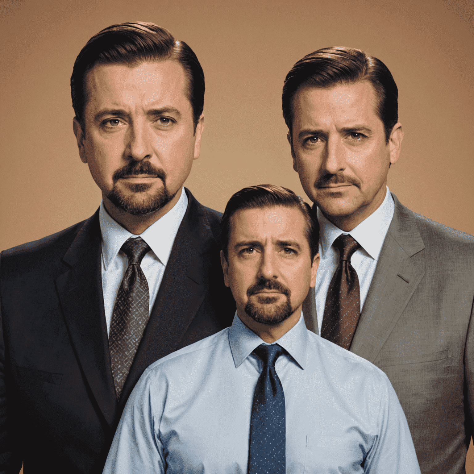 Split-screen image showing David Brent (Ricky Gervais) and Michael Scott (Steve Carell) in similar poses, highlighting their character similarities and differences